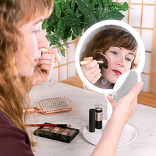 Navaris Specchio per Trucco a LED Touch - Specchio Cosmetico Illuminato da Tavolo con Specchietto Ingranditore x5 - per Make Up Pulizia Viso - Bianco