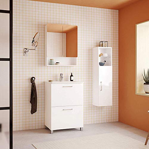 Randalsa Happy mobili 60 cm | Bianco | 61 x 91 x 46 cm | Mobile con 2 cassetti + lavabo in cerámica