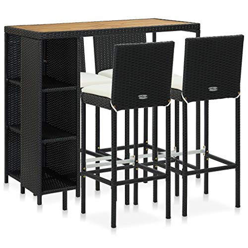 SKM Set da Bar da Giardino 5 pz con Cuscini in Polyrattan Nero (39.8kg)