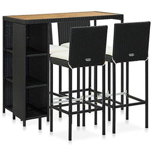 SKM Set da Bar da Giardino 5 pz con Cuscini in Polyrattan Nero (39.8kg)
