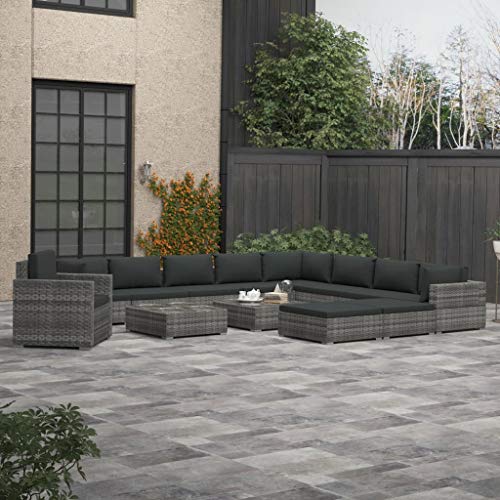 Festnight Set Divani da Giardino con Cuscini in Polyrattan, Set Mobili da Esterno Grigio 13 pz