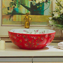 Ayhuir Rosso e Bianco Jingdezhen Bagno in Ceramica lavandino lavabo Lavabo da appoggio Lavandino da Bagno Uccello e Fiore