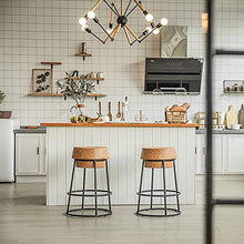 LIZCG Sgabello Rotondo da Bar con bancone in Sughero Champagne, poggiapiedi Alto con Base in Ferro Nero, Sedia da Bar da Cucina bistrot, carico Massimo 440 libbre, Stabile Solido, 45 cm, 65 cm, 75 cm