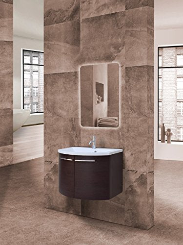 Yellowshop - Mobile Mobiletto Curvo Varie Colorazioni Cm 70 da Bagno Sospeso in Legno A 2 Ante Modello Poker 700 Colore Wenge Completo di Lavabo in Mineralmarmo E Specchiera LED