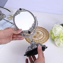 Specchio ingranditore, specchio per il trucco in stile palazzo, specchio per il trucco, specchio per il trucco da tavolo retro in metallo bifacciale ingranditore con rose in rilievo e perline montate