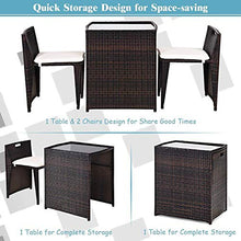 YRRA 3 PCS Outdoor Rattan Set da Pranzo Set da Patio Set di Conversazione del Patio Set di bistrot con tavolino in Vetro temperato Patio Sedia in Vimini Sedia mobili con Cuscini (Marrone)