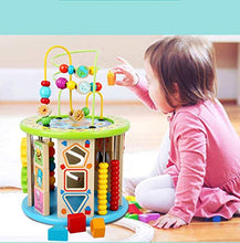 Greatangle Bambini Neonati Multi-Funzione a Sei Lati Grande Perlina Rotonda Scatola del Tesoro Puzzle con Perline Giocattoli per Bambini di 1-2-3 Anni Multicolore