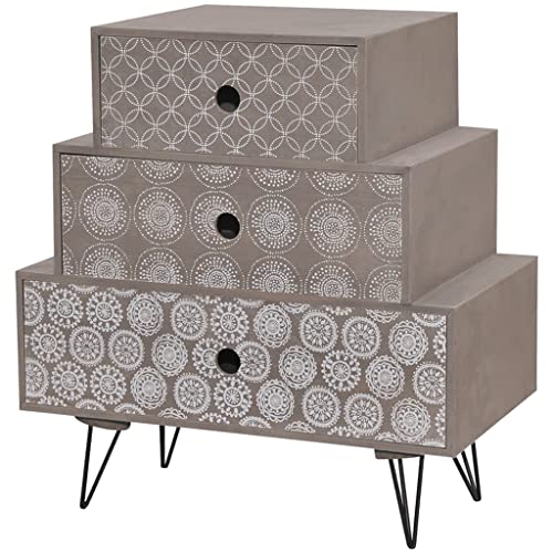 vidaXL Comodino 3 Cassetti Grigio e Marrone Armadietto Notte Stand Cassettiera