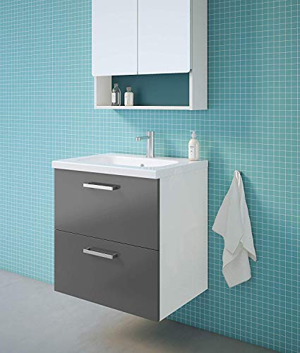 Randalsa Mobile Nexo 60 cm | Grigio | 61 x 61 x 46 cm | Mobile con 2 cassetti + lavabo in Ceramica