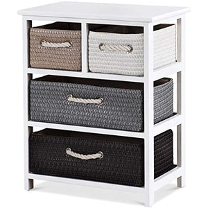 LICHUAN comodino comodino portaoggetti cassetto comodino in legno bianco mobili camera da letto armadio con 4 scatole di immagazzinaggio, facile da montare