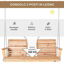 Outsunny Dondolo Sospeso 3 Posti, Dondolo in Legno per Giardino o Terrazzo con Tavolino Pieghevole e Portabicchieri
