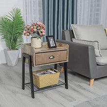 Comodino in legno con cassettiera e ripiano in rete per piccoli spazi soggiorno camera da letto industriale metà secolo marrone