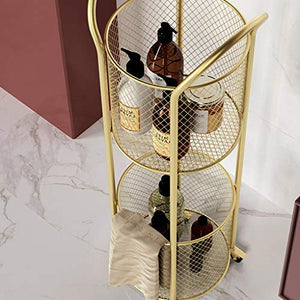 BLWX LY Cestello portaoggetti con Ruote ， Carrello Multiuso cilindrico in Ferro a 2 Piani ， Ripiani Bagno ， for casa, Cucina, Ufficio (Color : Gold)