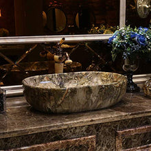 WEHOLY Lavabo in Resina Lavabo da Incasso Ovale in Pietra Naturale Lavabo antispruzzo per Hotel in Marmo Creativo retrò