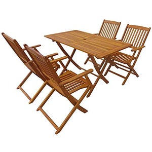 Wakects Set di tavolo da pranzo in legno di acacia con 1 tavolo, 4 sedie pieghevoli
