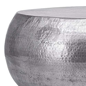 WOMO-DESIGN Tavolino da Caffè Fatto a Mano Forma Rotondo Ø 80 x 30 cm Argento in Alluminio Tavolo per Salotto Tavolinetto da Soggiorno Design Orientale in Metallo Tavolino Moderno da Divano
