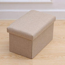 Pouf pieghevole con ripiano superiore pieghevole per giocattoli, cassapanca in tessuto di lino, poggiapiedi per camera da letto, soggiorno (beige)
