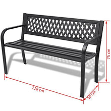 SHENGFENG Panca da giardino nera, acciaio + schienale in PVC, panca per sedersi, panchina esterna 118 x 50 x 75 cm