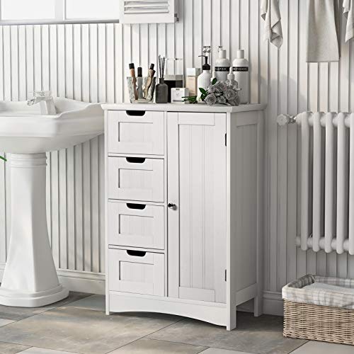 Leww, credenza da bagno, cassettiera multiuso, con 4 cassetti e 1 scomparto laterale, per soggiorno, cucina, corridoio