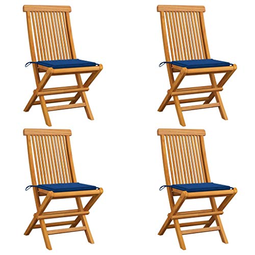 FAMIROSA Sedie da Giardino con Cuscini Blu 4 pz Massello di Teak-2572