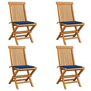 FAMIROSA Sedie da Giardino con Cuscini Blu 4 pz Massello di Teak-2572