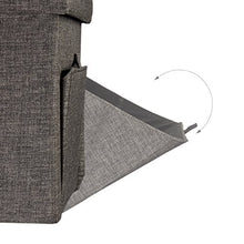 Relaxdays Pouf Contenitore/Poggiapiedi Rivestito in Lino, con Ribaltina e Spazio Interno, Marrone, 38x38x38 cm