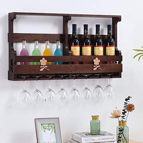 CGF- Porta Bottiglie da Vino Portabottiglie da Parete Portabottiglie Portabottiglie Espositori con portabicchieri, per Cucina, Bar, Soggiorno （Noce / 40x12x43cm, 60x12x44cm, 80x12x44cm
