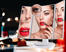 eaaerr Specchio Trucco Specchio Cosmetico per Vanità a 22 LED - Luci Ingranditore 2X3X10X Touch Screen Pieghevole Specchio Make up, Batteria e USB Alimentati Perfetto per Come Donna e Ragazza