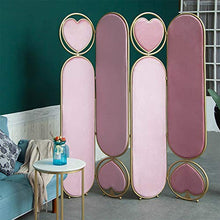 Room Screen Even Paravento Rotondo in Metallo con Decorazione Love Pink, Schermo divisorio in Pelle Scamosciata di Alta qualità, Schermo divisorio con 4 Pannelli Pieghevoli