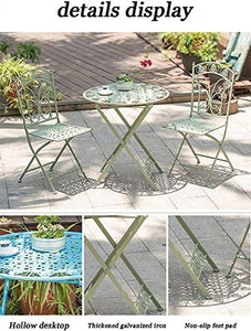 Set da tavolo e sedie da giardino, in metallo, resistente alle intemperie, set da bistrot con 1 tavolo e 2 sedie, colore verde