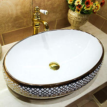 Jgophu, lavabo ovale in porcellana con motivo dorato