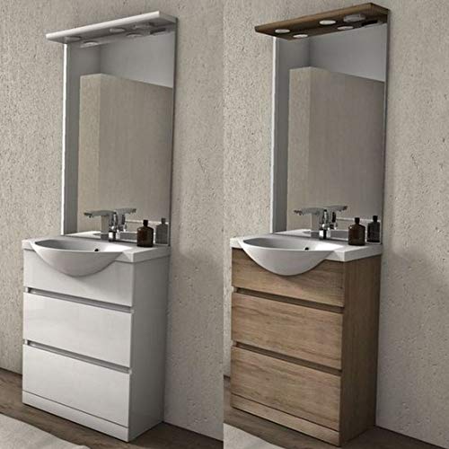 Bagno Italia Arredo bagno moderno mobile con lavabo in mineralmarmo cm 60 con 2 cassetti specchio tettino bianco o tabacco