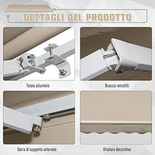 Outsunny Tenda da Sole Avvolgibile a Parete a Braccio Manuale con Manovella per Esterno Tessuto di Poliestere Alluminio 365 × 250cm Beige
