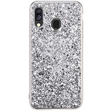 Saceebe Compatibile con Galaxy A40 Custodia Silicone TPU Paillettes Glitter Strass Silicone TPU Case PC Coperture [placcatura bordo] Bumper Case Ultra Sottile Antigraffio,argento&