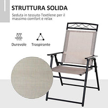 Outsunny Set di 2 Sedie Pieghevoli da Giardino con Braccioli in Metallo e Textilene, 57.5x67x92.5cm, Beige e Nero