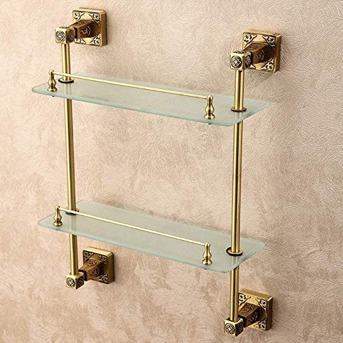 UWY Mensola da Bagno Doppia in Vetro Supporto da Bagno in Rame WC Cestino portaoggetti a Un Livello Supporto per Organizer da Parete Supporto per Staffa a 2 Livelli Rack di stoccaggio Intagliato
