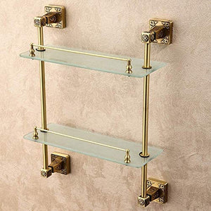 UWY Mensola da Bagno Doppia in Vetro Supporto da Bagno in Rame WC Cestino portaoggetti a Un Livello Supporto per Organizer da Parete Supporto per Staffa a 2 Livelli Rack di stoccaggio Intagliato