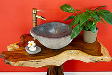 Kinaree Lavabo in legno di radice di teak – 100 cm in legno massiccio in stile rustico per un eccezionale spazio di lavaggio in bagno