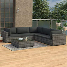 vidaXL Set Divani da Giardino 6 pz con Cuscini Foderati Lavabili Modulare Leggero Elegante Arredi da Esterno in Polyrattan Grigio Telaio in Acciaio