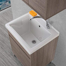 Inbagno Mobile lavatoio lavanderia con vasca in ceramica, L.61 x P.51 x H.87,5 cm, serie Way diverse colorazioni, include vasca in ceramica bianco lucido (Rovere scuro)