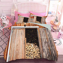 Hiiiman - Set di biancheria da giardino con design realistico in stile rustico con legna da ardere, paesaggio di campagna, giardino, vita rurale (3 pezzi, king size) e 2 federe