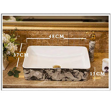 lilili Lavabo da Appoggio Lavabo Rettangolare in Stile Europeo Lavabo da Appoggio in Ceramica Jingdezhen Art Counter Top Lavello Antico in Porcellana 48x37x13cm (Color : There Are Accessories)