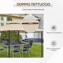 Outsunny Gazebo Pergola da Esterno o Giardino in Metallo con Doppio Tettuccio e Telo Estraibile Marrone Chiaro 3x3m