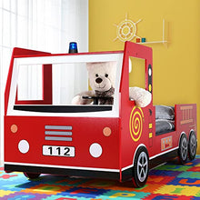 Deuba Letto per Bambini Junior Letto Stile Pompieri Camion Vigili del Fuoco con Sirena e Ruote in 3D 205 x 94,5 x 103 cm