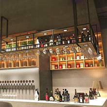 ZYLZL Portabottiglie per Vino, Bar, Ristorante, Portabicchieri da Vino, Portabottiglie per Vino in Legno Massello per la Casa a 2 Livelli con Luce, Ferro Industriale Rosso, Porta Calici da Appendere,