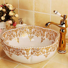 Jgophu - Lavabo in ceramica a forma di fiore per bagno, lavabo in oro bianco con motivo