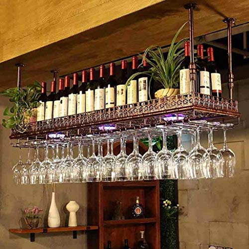 JPVGIA Supporto di vetro di vino Upside down Wine Rack Stile semplice Ferro vino appeso cremagliera di vetro decorazione del soffitto Mensola for bar, ristoranti, cucine (colore: Bronzo, Size: 60 * 35