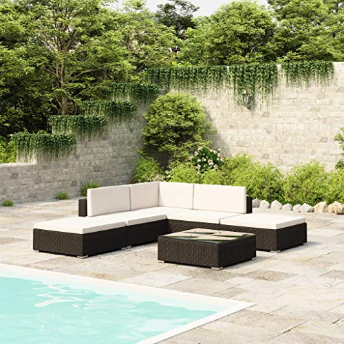 OUSEE Set Divani da Giardino 6 pz con Cuscini in Polyrattan Nero