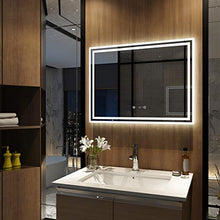 Meykoers Specchio Bagno LED 80 x 60 cm con Interruttore tattile + Anti-appannamento + Orologio Digitale, bianco freddo 6500K