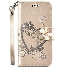 Saceebe Compatibile con Huawei Y9 2018 Custodia pelle Cover a libro Portafoglio Flip Case [Custodia in pelle goffrata Love con cordino] Farfalla diamante 360 Grado Anteriore e posteriore Cover,oro